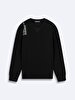 Print Crew Neck Long Sleeve Regular Fit Black Sweatshirt