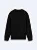 Print Crew Neck Long Sleeve Regular Fit Black Sweatshirt