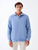Straight Straight Collar Long Sleeve Regular Fit Blue Sweatshirt