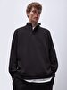 Straight Straight Collar Long Sleeve Regular Fit Black Sweatshirt