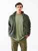 Straight Straight Collar Zipper Closing Regular Fit Green Cardigan