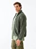 Straight Straight Collar Zipper Closing Regular Fit Green Cardigan