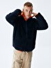 Straight Straight Collar Zipper Closing Regular Fit Navy Cardigan