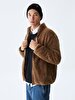 Straight Straight Collar Zipper Closing Regular Fit Camel Cardigan