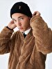 Straight Straight Collar Zipper Closing Regular Fit Camel Cardigan