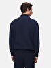 Straight Straight Collar Turtle Neck Zipper Closing Regular Fit Navy Sweatshirt