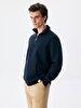 Straight Straight Collar Turtle Neck Zipper Closing Regular Fit Navy Sweatshirt