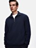 Straight Straight Collar Turtle Neck Zipper Closing Regular Fit Navy Sweatshirt