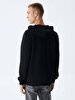 Straight With Hood Zipper Closing Regular Fit Black Sweatshirt