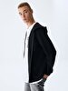 Straight With Hood Zipper Closing Regular Fit Black Sweatshirt