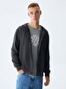 Straight With Hood Zipper Closing Regular Fit Anthracite Sweatshirt