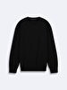 Straight Crew Neck Long Sleeve Regular Fit Black Sweatshirt