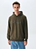 Si̇gned With Hood Without Zipper Regular Fit Green Sweatshirt