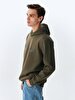 Si̇gned With Hood Without Zipper Regular Fit Green Sweatshirt