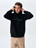 Si̇gned With Hood Without Zipper Regular Fit Black Sweatshirt