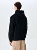 Si̇gned With Hood Without Zipper Regular Fit Black Sweatshirt