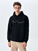 Si̇gned With Hood Without Zipper Regular Fit Black Sweatshirt