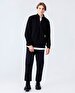 Straight Straight Collar Zipper Closing Regular Fit Black Sweatshirt