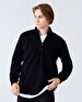Straight Straight Collar Zipper Closing Regular Fit Black Sweatshirt