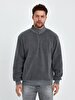 Straight Straight Collar Turtle Neck Zipper Closing Regular Fit Grey Sweatshirt
