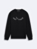Print Crew Neck Long Sleeve Regular Fit Black Sweatshirt