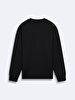 Print Crew Neck Long Sleeve Regular Fit Black Sweatshirt