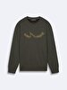 Print Crew Neck Long Sleeve Regular Fit Green Sweatshirt