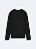 Print Crew Neck Long Sleeve Regular Fit Black T-shirt