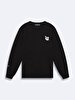 Print Crew Neck Long Sleeve Regular Fit Black Sweatshirt