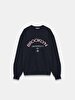 With Print Crew Neck Long Sleeve Relaxed Fi̇t Black Sweatshirt