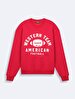 With Print Crew Neck Long Sleeve Relaxed Fit Red Sweatshirt
