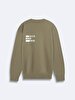 Surface Print With Print Crew Neck Long Sleeve Relaxed Fi̇t Green Sweatshirt