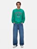 New York With Print Crew Neck Long Sleeve Green Sweatshirt