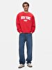 New York With Print Crew Neck Long Sleeve Red Sweatshirt
