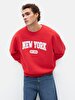 New York With Print Crew Neck Long Sleeve Red Sweatshirt
