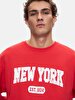 New York With Print Crew Neck Long Sleeve Red Sweatshirt