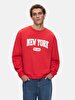 New York With Print Crew Neck Long Sleeve Red Sweatshirt