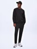 Straight Crew Neck Long Sleeve Black Sweatshirt