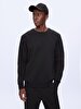 Straight Crew Neck Long Sleeve Black Sweatshirt