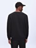 Straight Crew Neck Long Sleeve Black Sweatshirt
