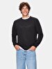 Sign With Print Crew Neck Long Sleeve Black Sweatshirt