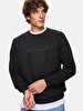 Sign With Print Crew Neck Long Sleeve Black Sweatshirt