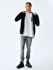 Straight With Hood Zipper Closing Black Sweatshirt