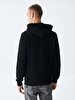 Straight With Hood Zipper Closing Black Sweatshirt