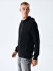 Straight With Hood Zipper Closing Black Sweatshirt