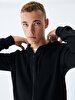 Straight With Hood Zipper Closing Black Sweatshirt