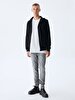 Straight With Hood Zipper Closing Black Sweatshirt