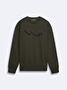Si̇gned Crew Neck Long Sleeve Green Sweatshirt