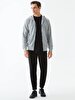 Straight With Hood Zipper Closing Grey Sweatshirt