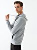 Straight With Hood Zipper Closing Grey Sweatshirt